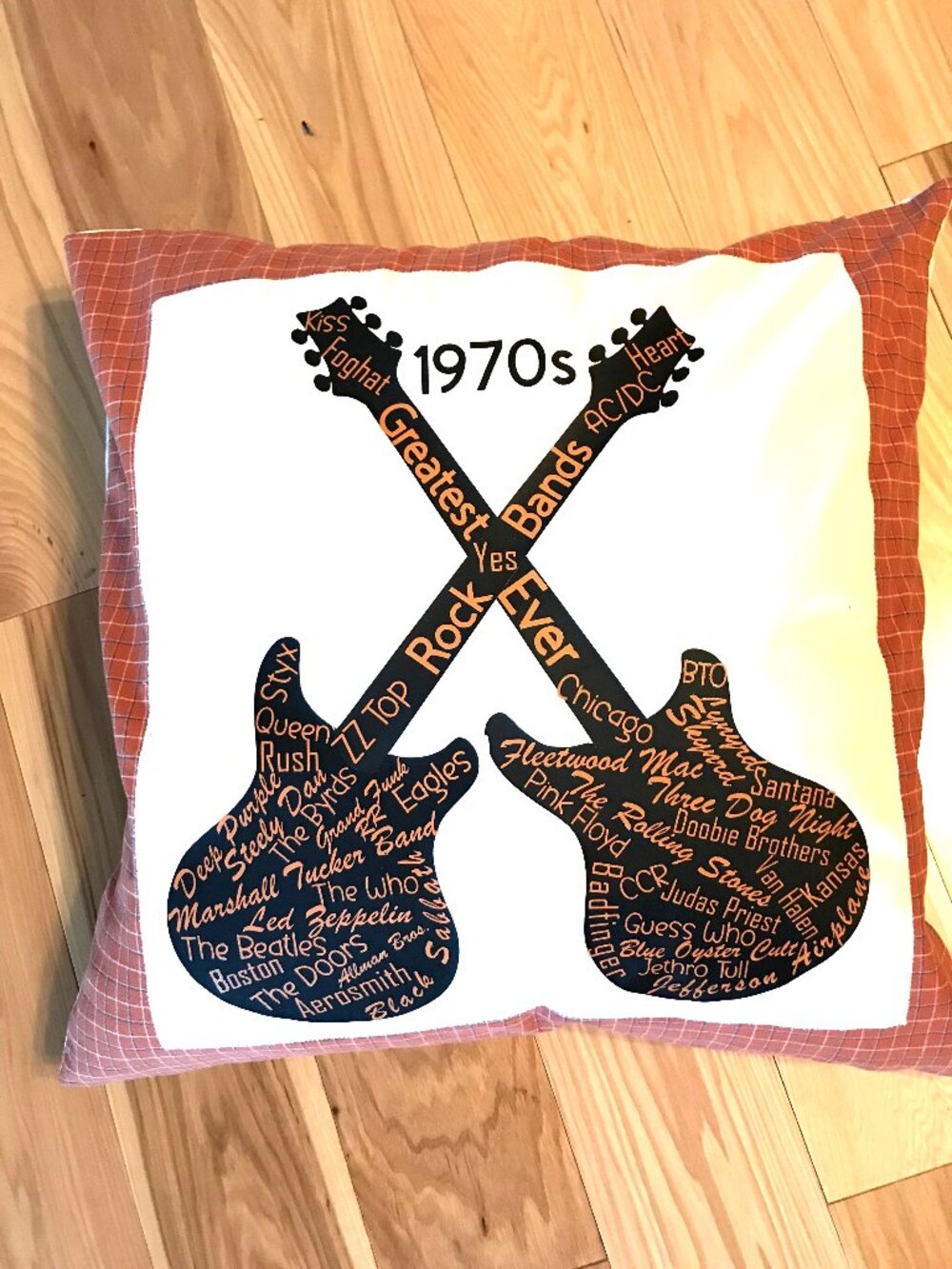 Handmade Pillow Cover, 1970s Rock Bands Guitars Music Room Decor 20 x 20 inches